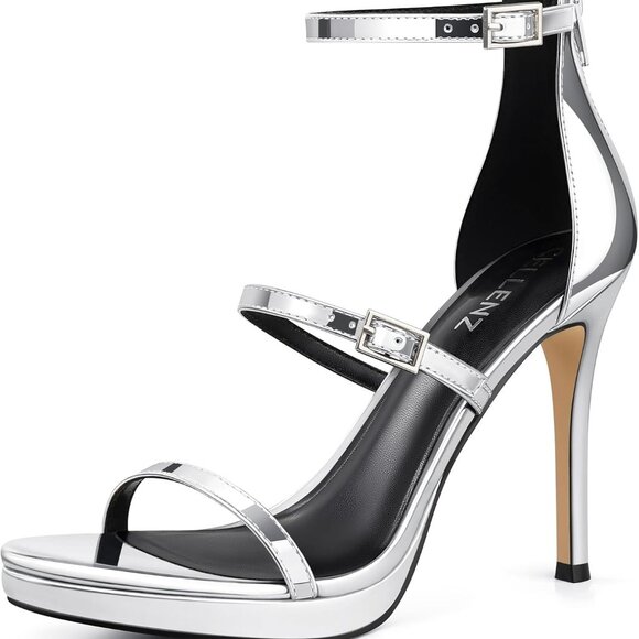 Women Silver Open Toe High Heels Platform Strappy Stiletto Prom Party - Picture 1 of 5